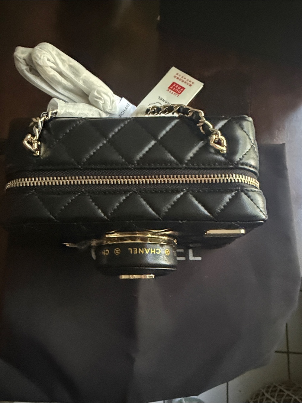 Black Quilted Vanity-Style Mini Crossbody with CC Emblem new - Picture 3 of 4